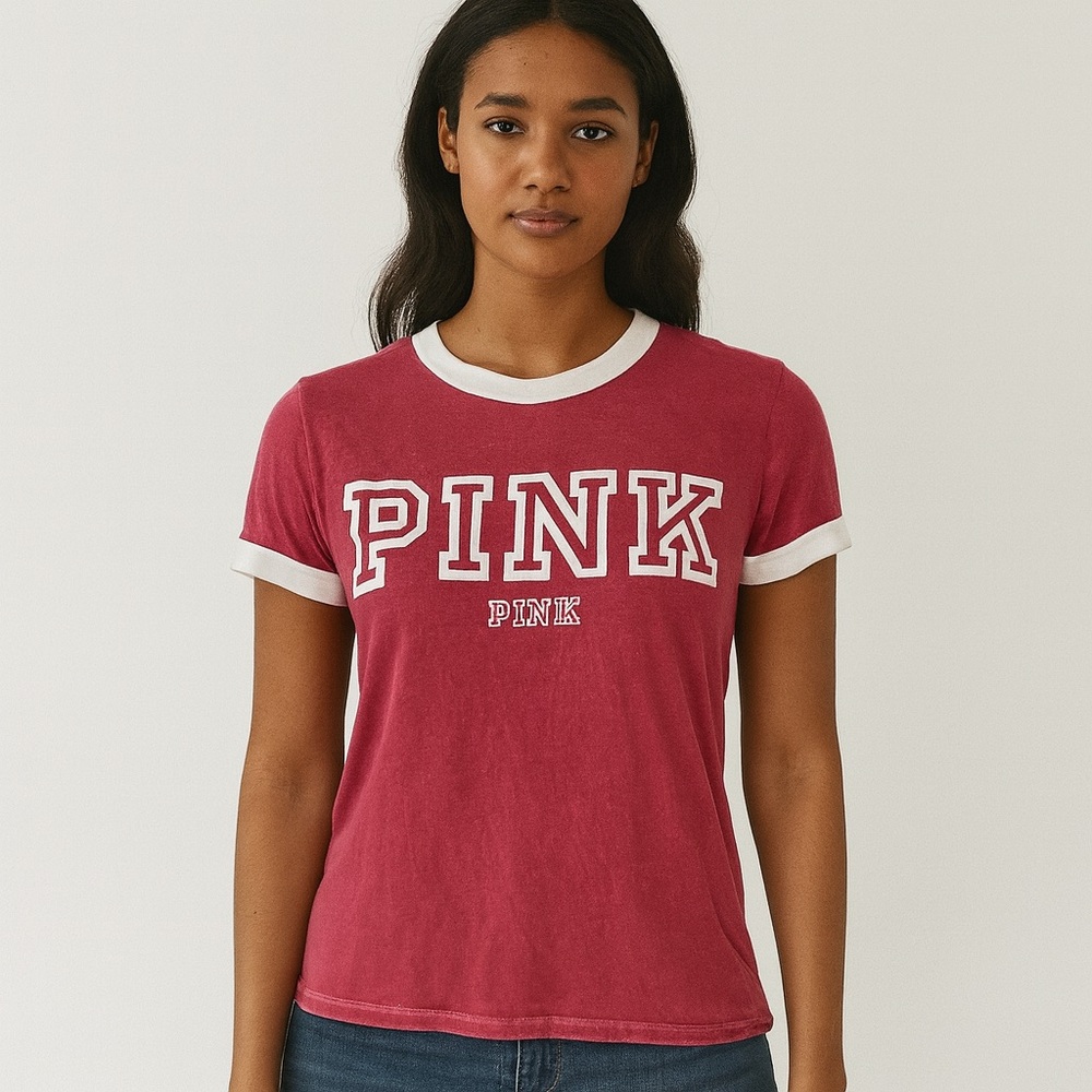 Victoria's Secret PINK Women's Ringer Tee Shirt Pink Size‎ M Casual Spring Top